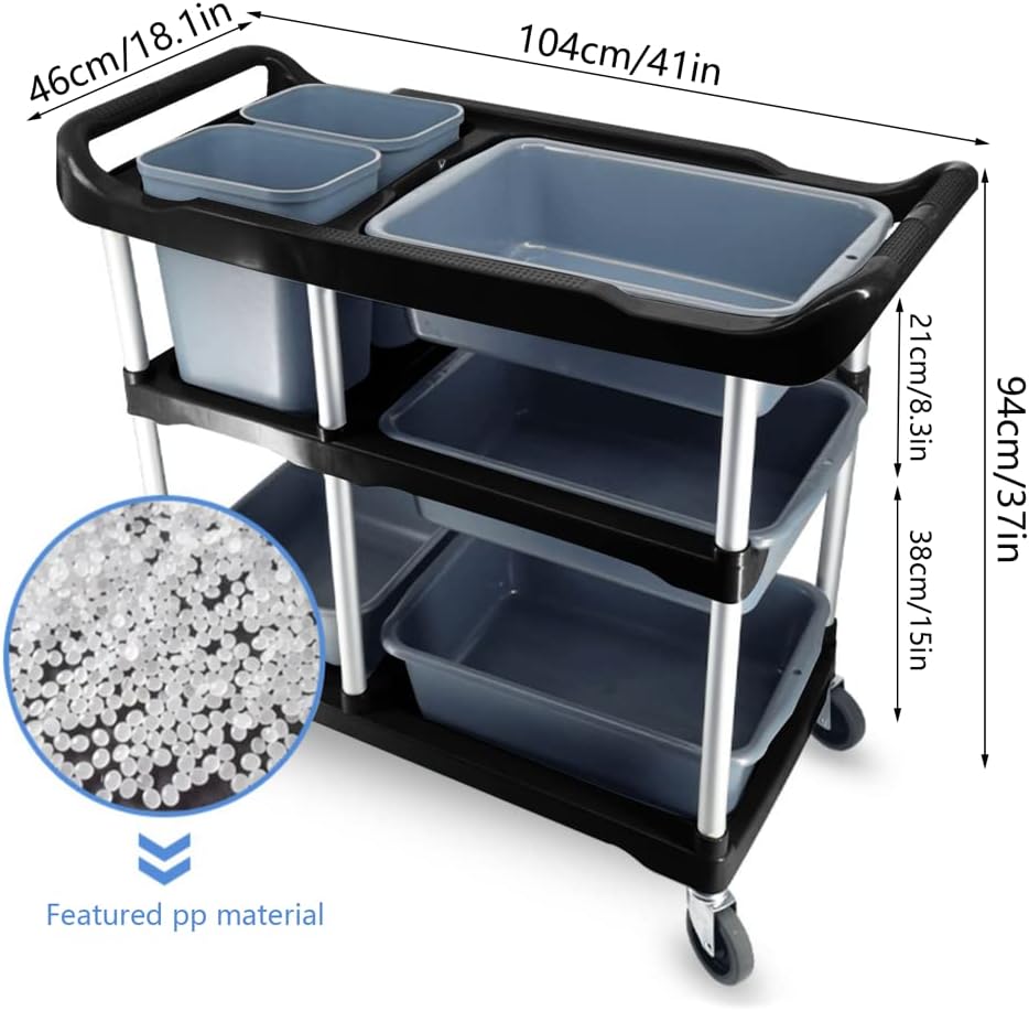 Storage Cart 3 Tier Heavy Duty Commercial Grade Utility Cart,Carts with Wheels,Multi-Function Mobile Shelving Unit Organizer for Hotel,Restaurant,Kitchen, Bedroom,Laundry Room (Size : 41"x37")