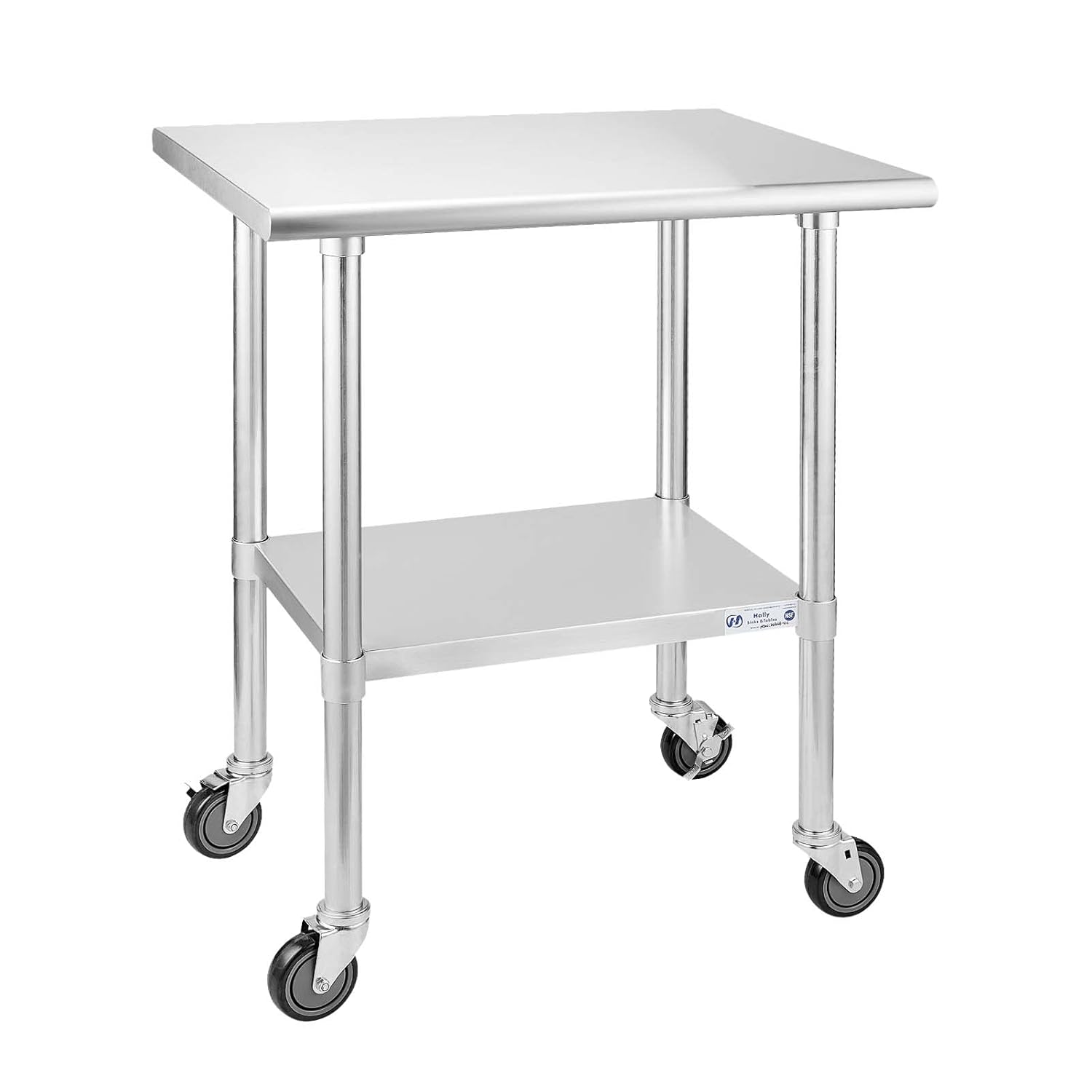 Hally Stainless Steel Table for Prep & Work 24 x 36 Inches with Caster Wheels, NSF Commercial Heavy Duty Table with Undershelf and Galvanized Legs for Restaurant, Home and Hotel