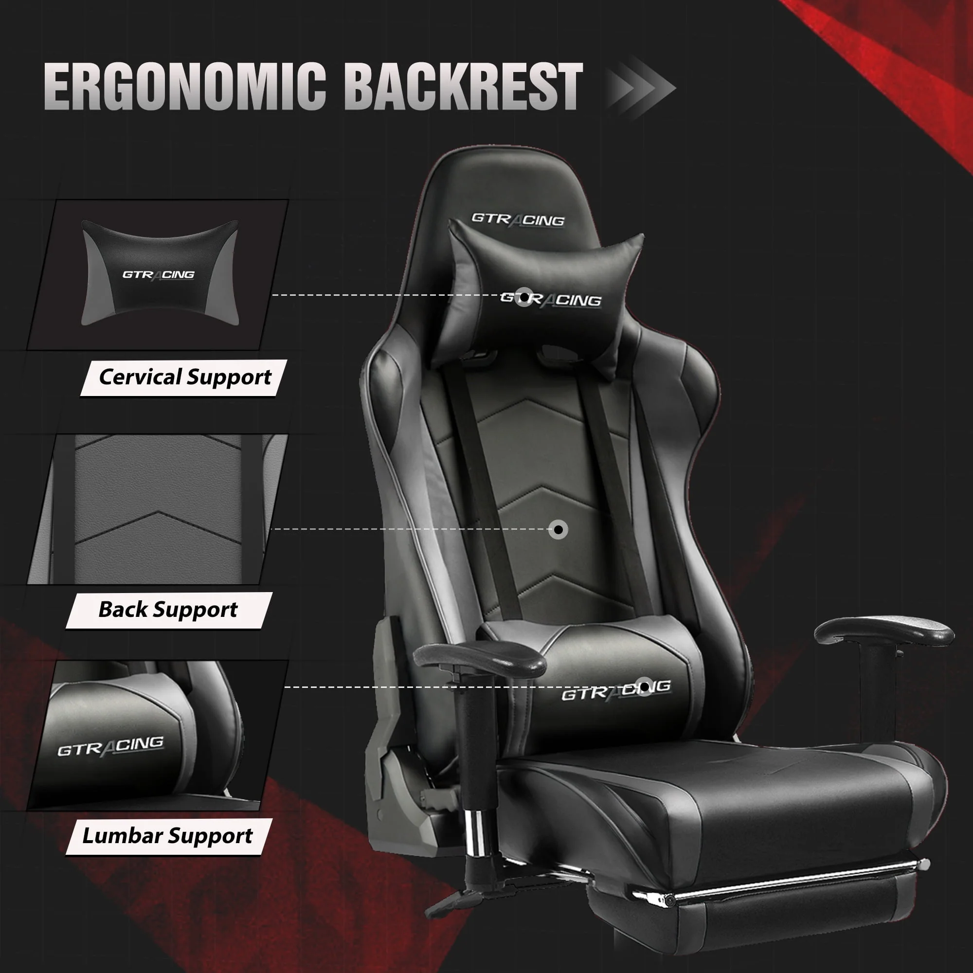GTRACING Gaming Chair Office Chair PU Leather with Footrest & Adjustable Headrest, Red
