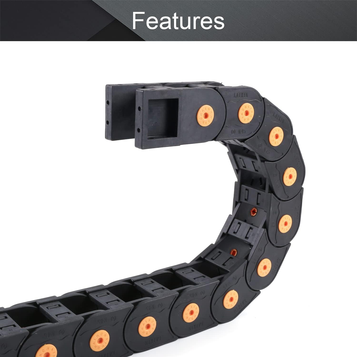 Fielect Drag Chain Cable Carrier Open Type with End Connectors R100 35X100mm 1 Meter Plastic for Electrical CNC Router Machines Black 1Pcs