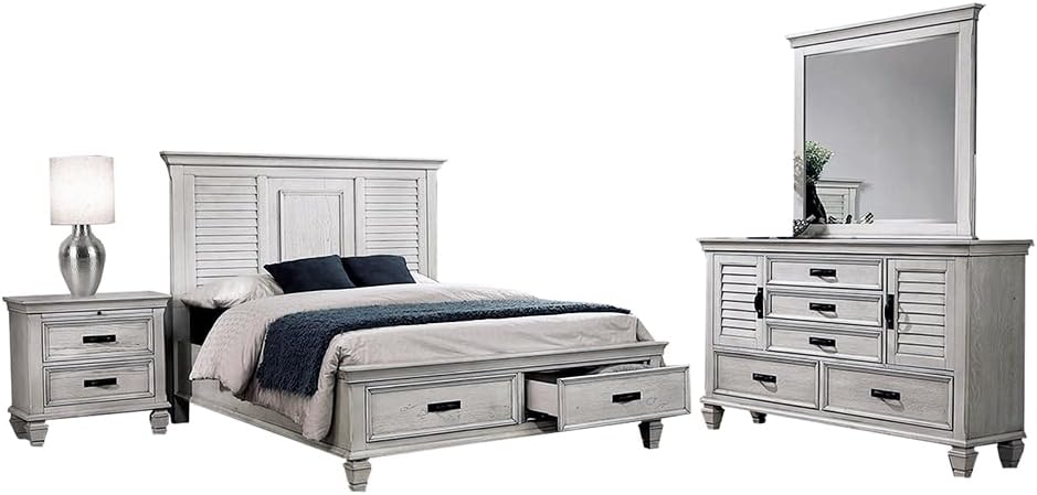 Coaster Franco Queen Bed 4-Piece Set, Distressed White