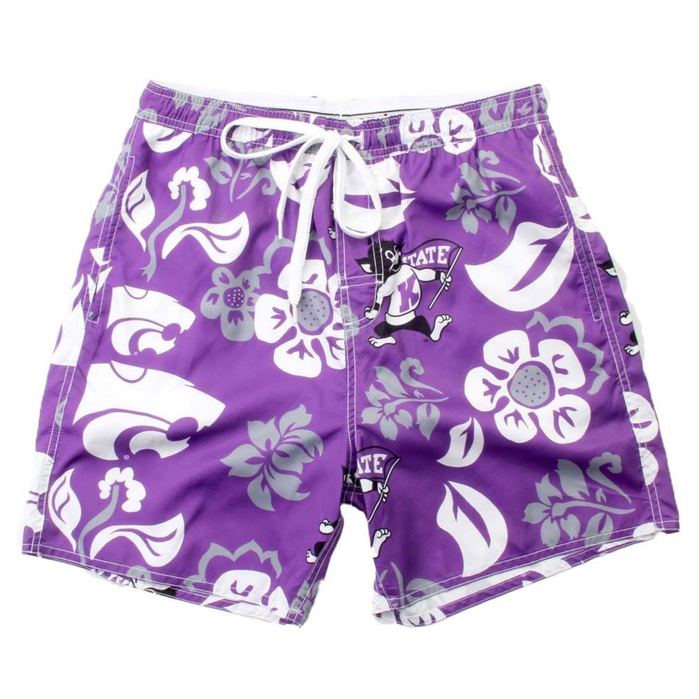 Men&s Wes u0026 Willy Purple Kansas State Wildcats Floral Volley Logo Swim Trunks Size: Small
