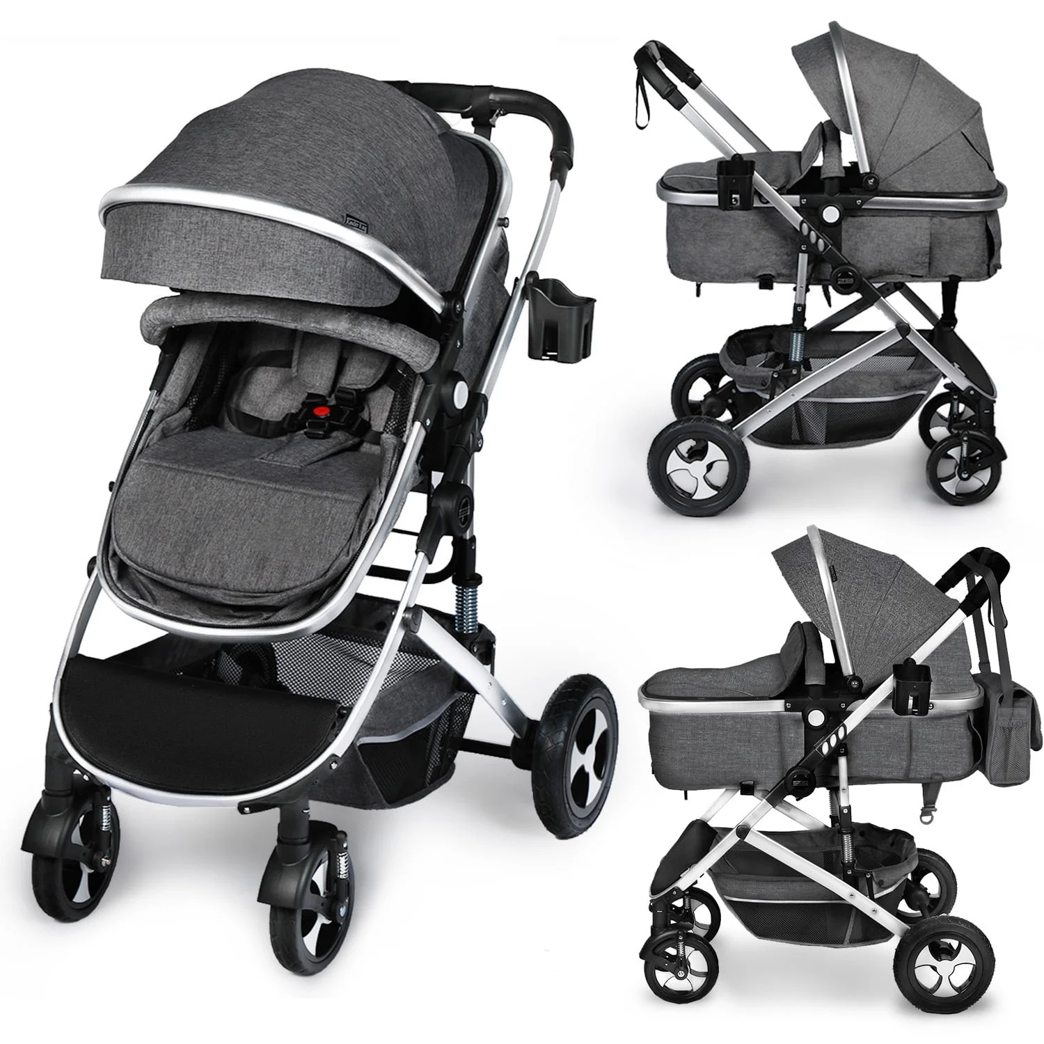 AILEEKISS 2 in 1 Convertible Baby Stroller, Unisex Folding Infant Newborn Bassinet Pram, Dark Grey