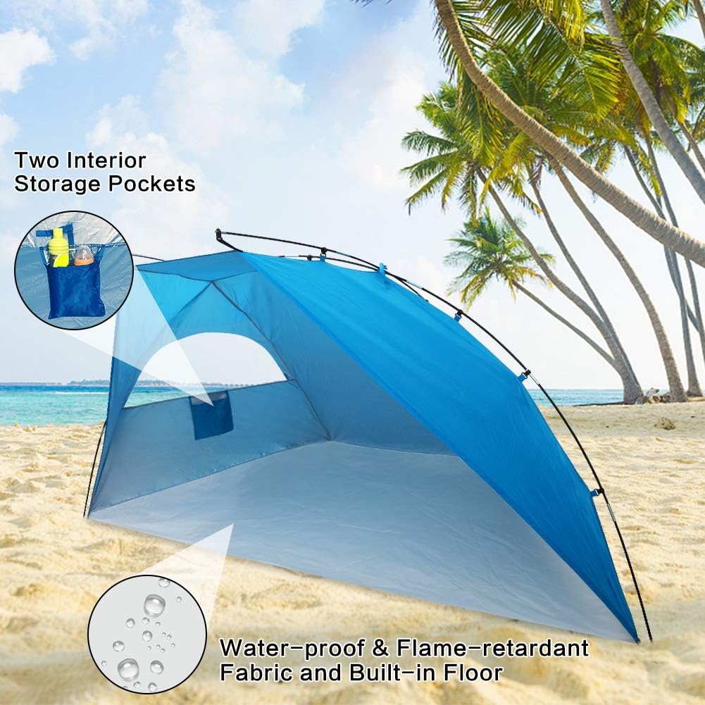 Easy Set Up Portable Sun Shelter Beach Tent Camping Shelter, 9ft Large Tent for Family, UV Protection,Blue