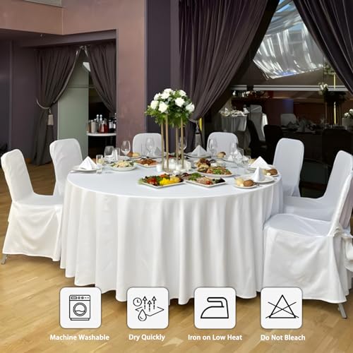 12 Pack White Round Tablecloth 120 Inch White Table Cloth Stain and Wrinkle Resistant Round White Tablecloths Reusable and Washable Polyester Fabric Table Covers for Buffet Wedding Party and Banquet