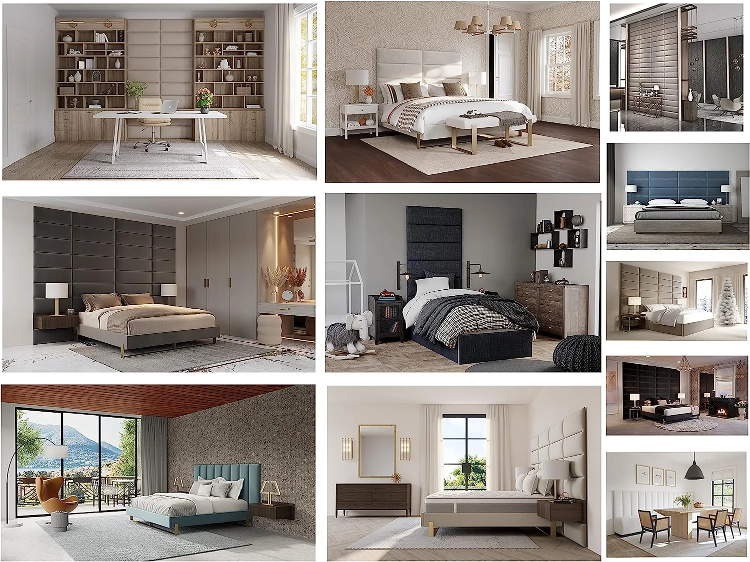 Upholstered Headboards - Accent Wall Panels - Velvet Ivory - /King - Set Of 4 Panels (Each Individual Panel 39"X11.5")