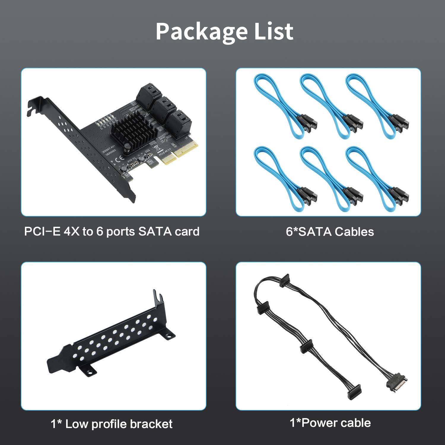 BEYIMEI PCIe 4X SATA Card 6 Ports,SATA III 6 Gbps Controller Expansion Card, ASM1166/SATA 3.0 Non-Raid,with 6 SATA Cables, (Support 6 SATA 3.0 Devices) Pack of 2