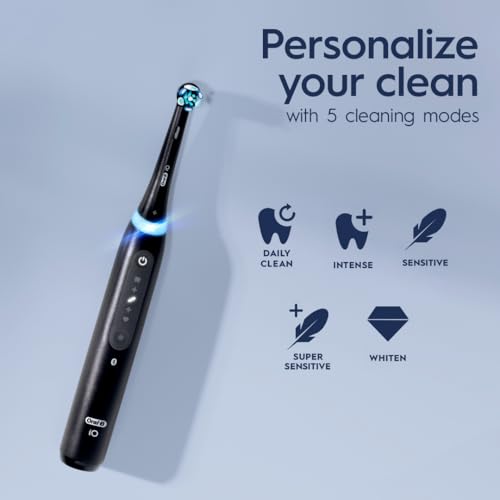 Oral-B iO Series 5 Limited Rechargeable Electric Powered Toothbrush, White with 3 Brush Heads and Travel Case - Visible Pressure Sensor to Protect Gums - 5 Cleaning Modes - 2 Minute Timer