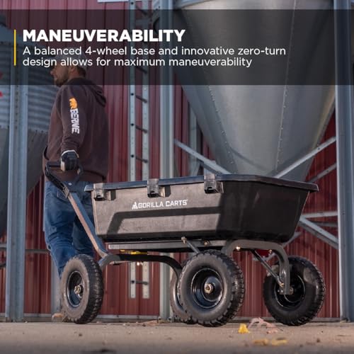 Gorilla Carts Heavy-Duty Dump Cart, Patented Quick-Release Dumping, Steel Frame, 600 lb Capacity, No-Flat 10-Inch Tires, Utility Wagon for Garden, Yard, Beach