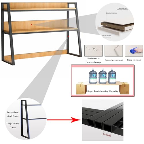 Computer Desktop Bookcase 2-Tier Multipurpose Metal and Wood Desk Hutch Bookshelf for Computer with Partitions Shelf Display Rack Desk Organizer for Office Home Dormitory,Black b,75×32×90CM