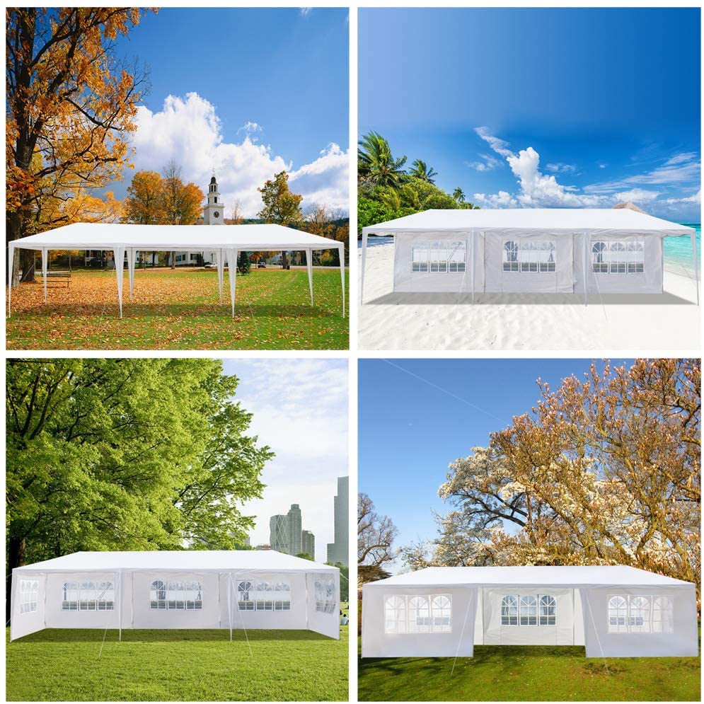 10'x30' Outdoor Canopy Party Wedding Tent White Gazebo Wedding Canopy with 7 Removable Walls