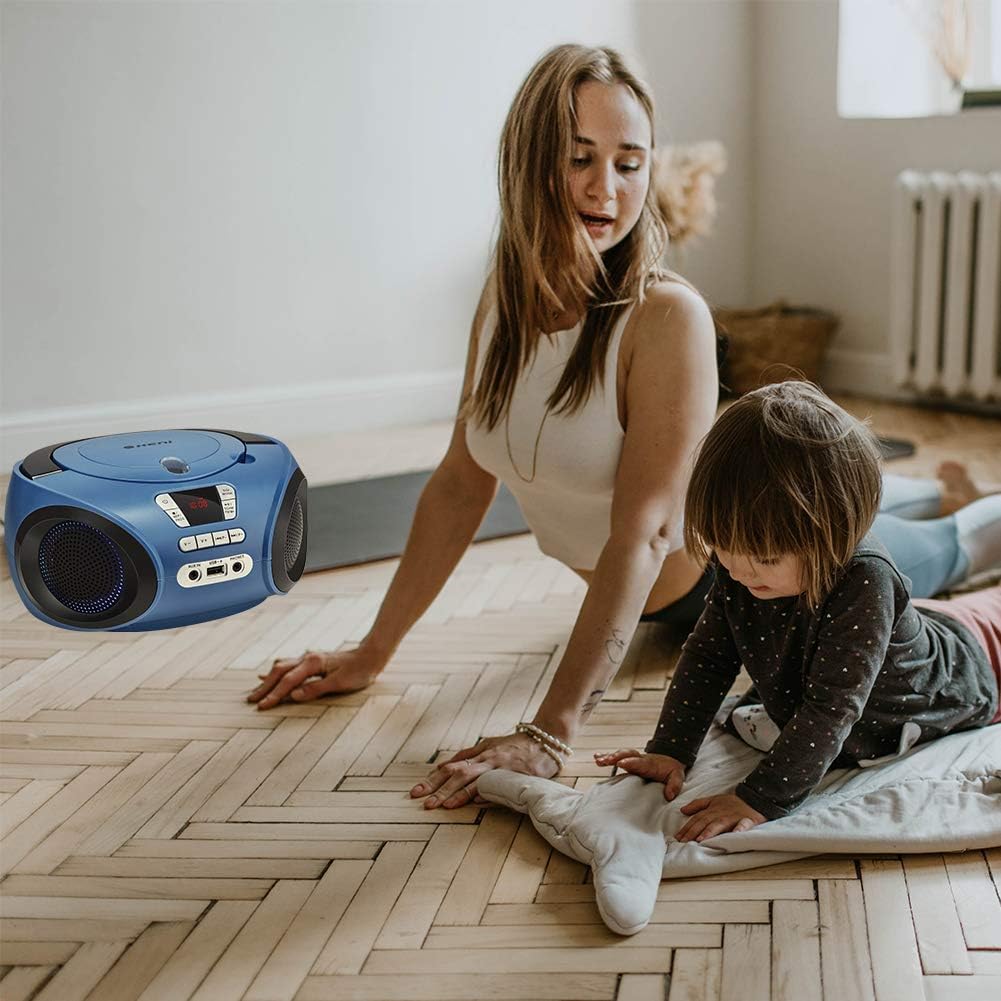 G Keni Portable CD Player Boombox with FM Radio/USB/Bluetooth/AUX Input and Earphone Jack Output, Stereo Sound Speaker, Audio Player, Blue Pack of 2