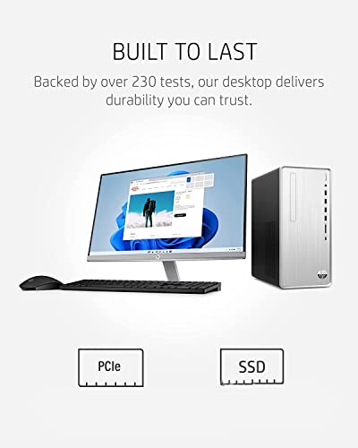 HP Pavilion Desktop PC, AMD Ryzen 5 5600G, 12GB RAM, 1TB HDD, 256GB SSD, Wi-Fi, Bluetooth, 9 USB Ports, Windows 11, Pre-Built PC Tower Bundle with JAWFOAL