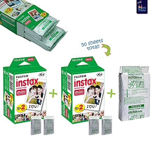 Fujifilm Instax Mini 12 Instant Camera + MiniMate Accessory Bundle & Compatible Custom Case + Fuji Instax Film Value Pack (50 Sheets) Flamingo Designer Photo Album (Clay White)