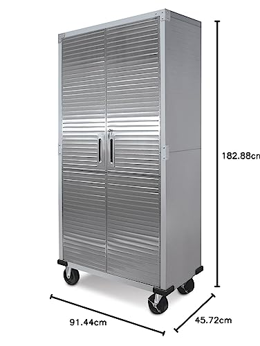 Seville Classics UltraHD Solid Steel Rolling Lockable Metal Storage Cabinet Locker Organizer w/Adjustable Shelves for Garage, Warehouse, Office, Classroom, 36" W x 18" D x 72" H, Granite