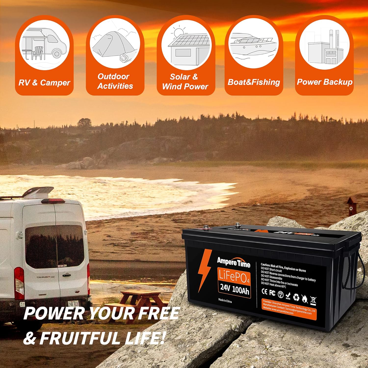 Ampere Time 12V 50Ah Lithium LiFePO4 Battery, Ideal Replacement for?12V 100Ah AGM SLA Battery, More Efficient Output & Much Lighter, 4000+ Cycles, Perfect for Boat, Security Devices, Camping, etc.