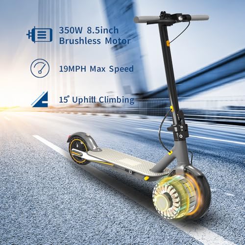 Electric Scooter for Adults, 19Mph, 15/21 Miles Range, Aluminum Alloy E-Scooter with 8.5" Honeycomb Tire, Foldable Escooter with Dual Braking System and App Control
