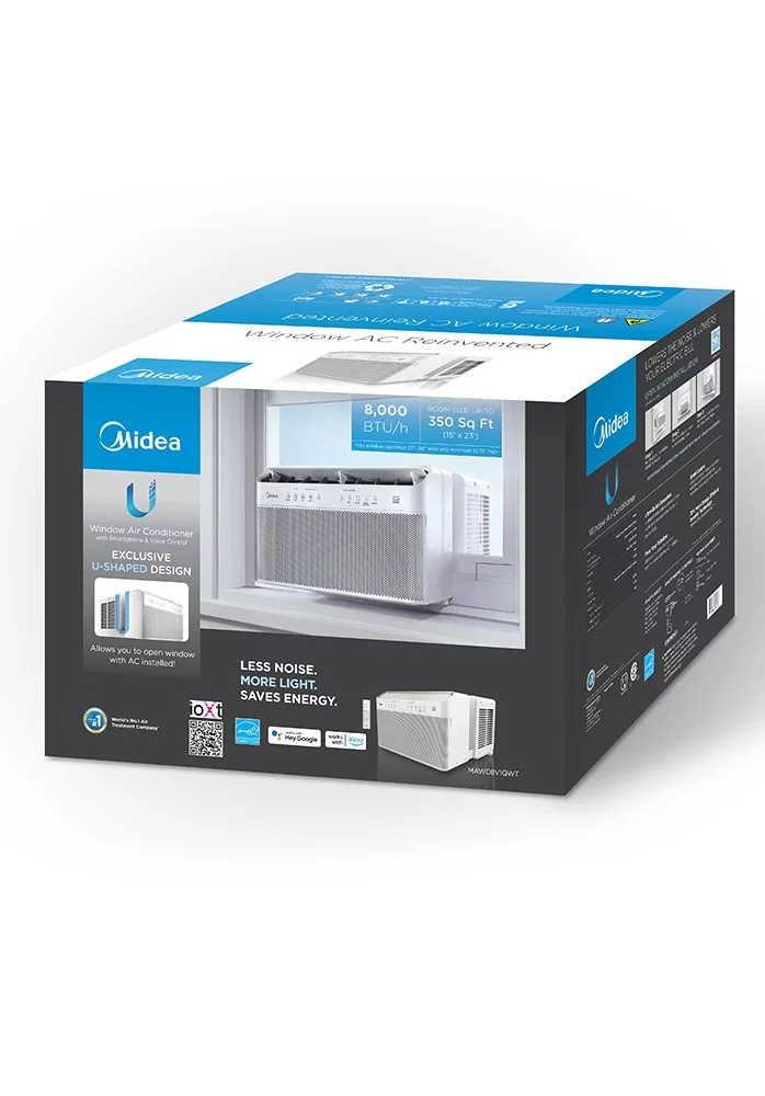 Midea 8,000 BTU Smart Inverter U-Shaped Window Air Conditioner, 35% Energy Savings, Extreme Quiet, Cools up to 350 Sq. ft., MAW08V1QWT