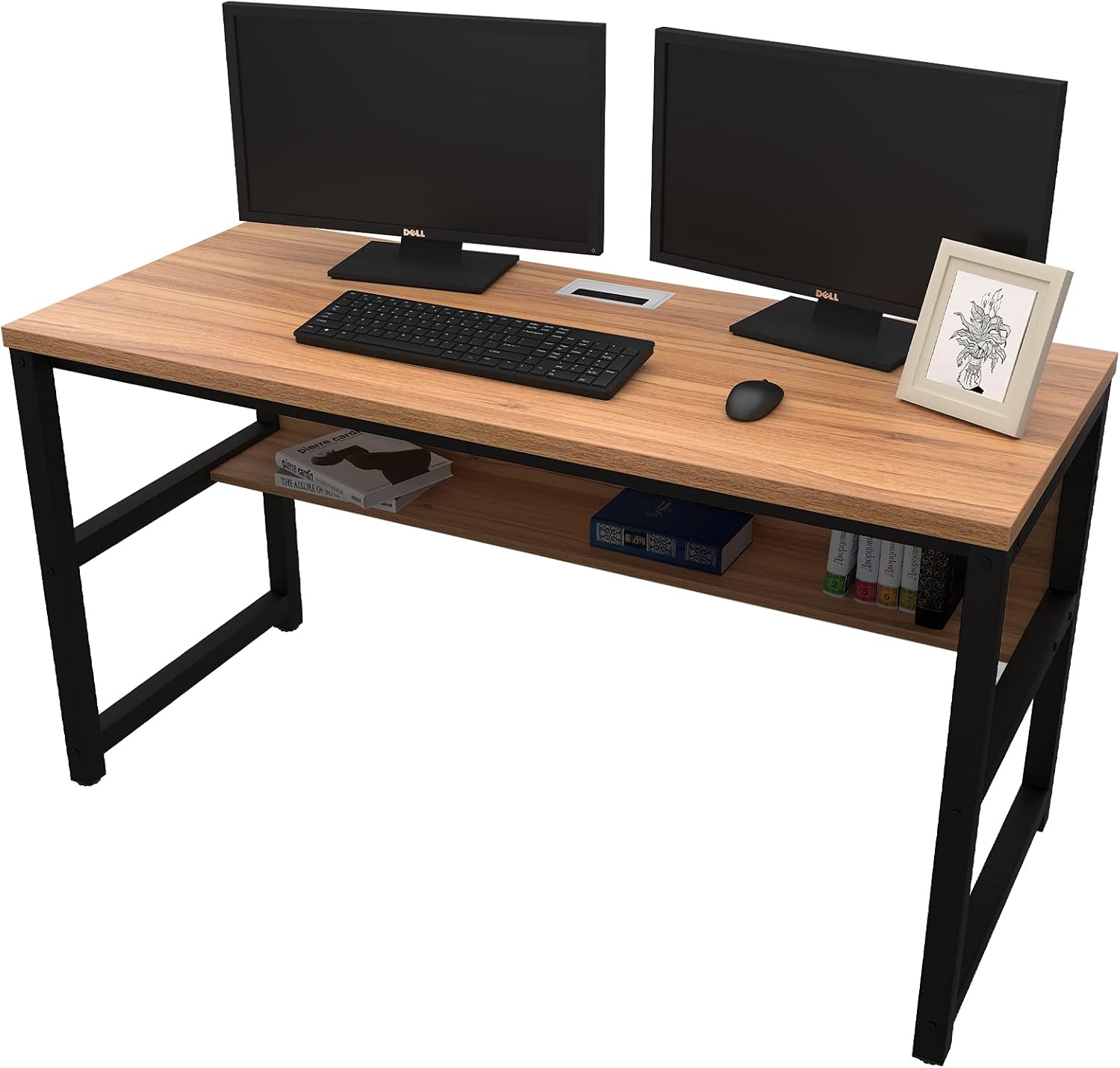TOPSKY Computer Desk with Bookshelf/Metal Hole Cable Cover 1.18 Thick Desk (47, Espresso Gray)