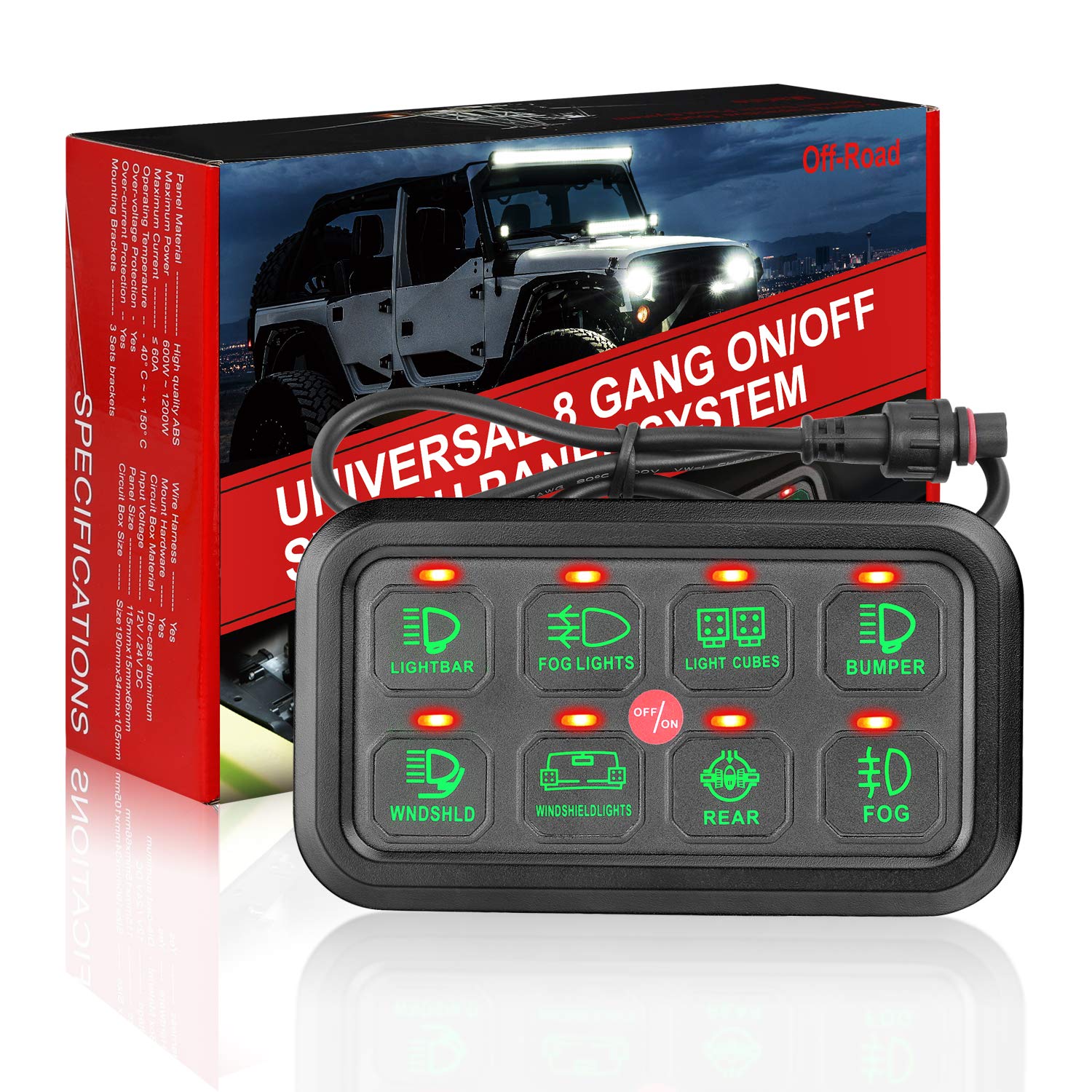 6 Gang Switch Panel Kit, Auto Power Plus Circuit Control Box Relay System Universal ON-Off Touch Switch Box for Car Marine Boat ATV UTV Truck