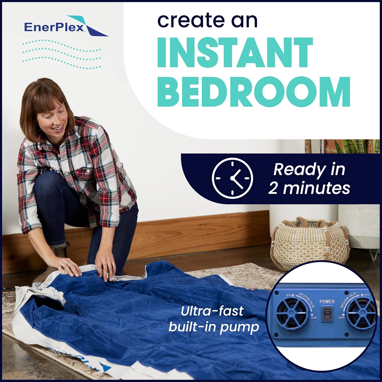 EnerPlex Air Mattress for Camping - Luxury 15 Inflatable Queen Mattress Bed w/ Built-in Dual Pump for Travel & Home Use
