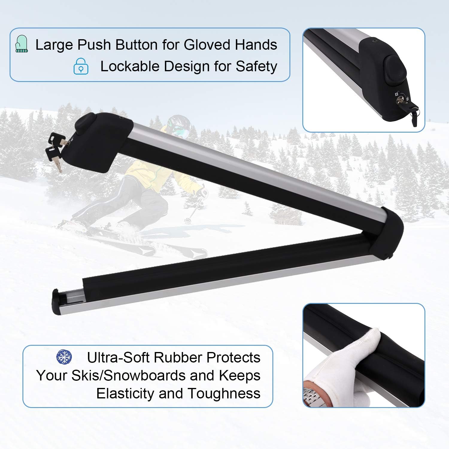 Snailfly Fit for Hyundai Palisade 2019-2022 Lockable Cross Bars Carrier & 29" Ski Snowboard Racks Kit - Work for 4 Skis or 4 Snowboards