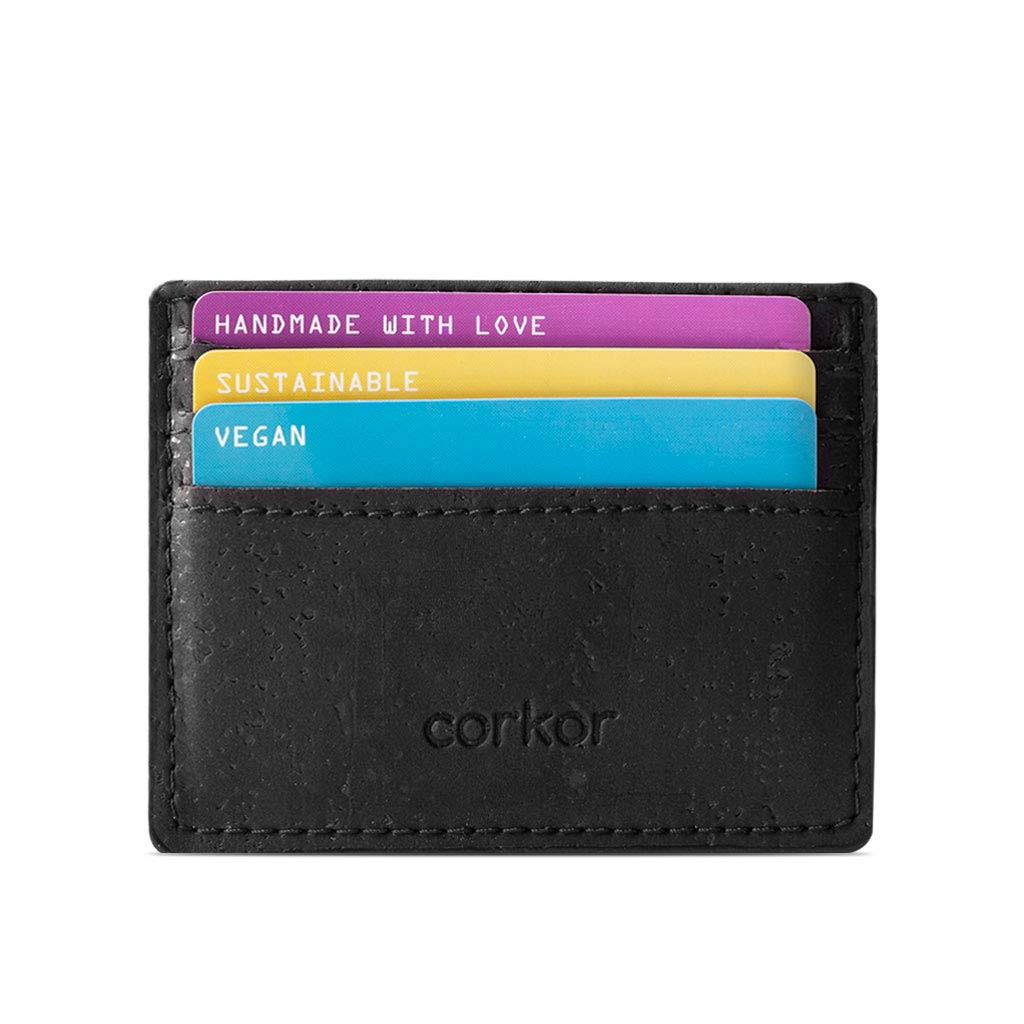 Corkor Vegan Cork Card Case Wallet, Black