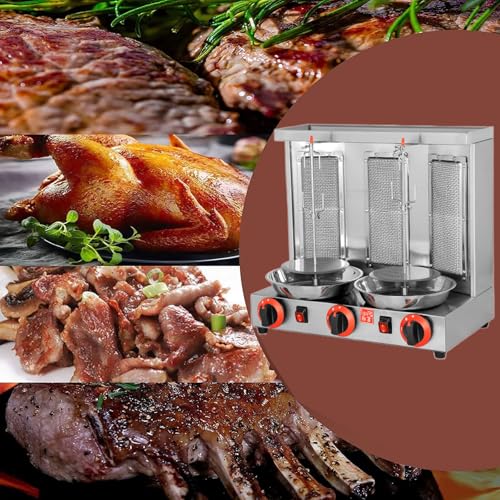Gas Vertical Broiler with 2 or 3 Burners, Shawarma Doner Kebab Gyro Grill Machine with Meat Catch Pan, for Home Restaurant Kitchen,Dual