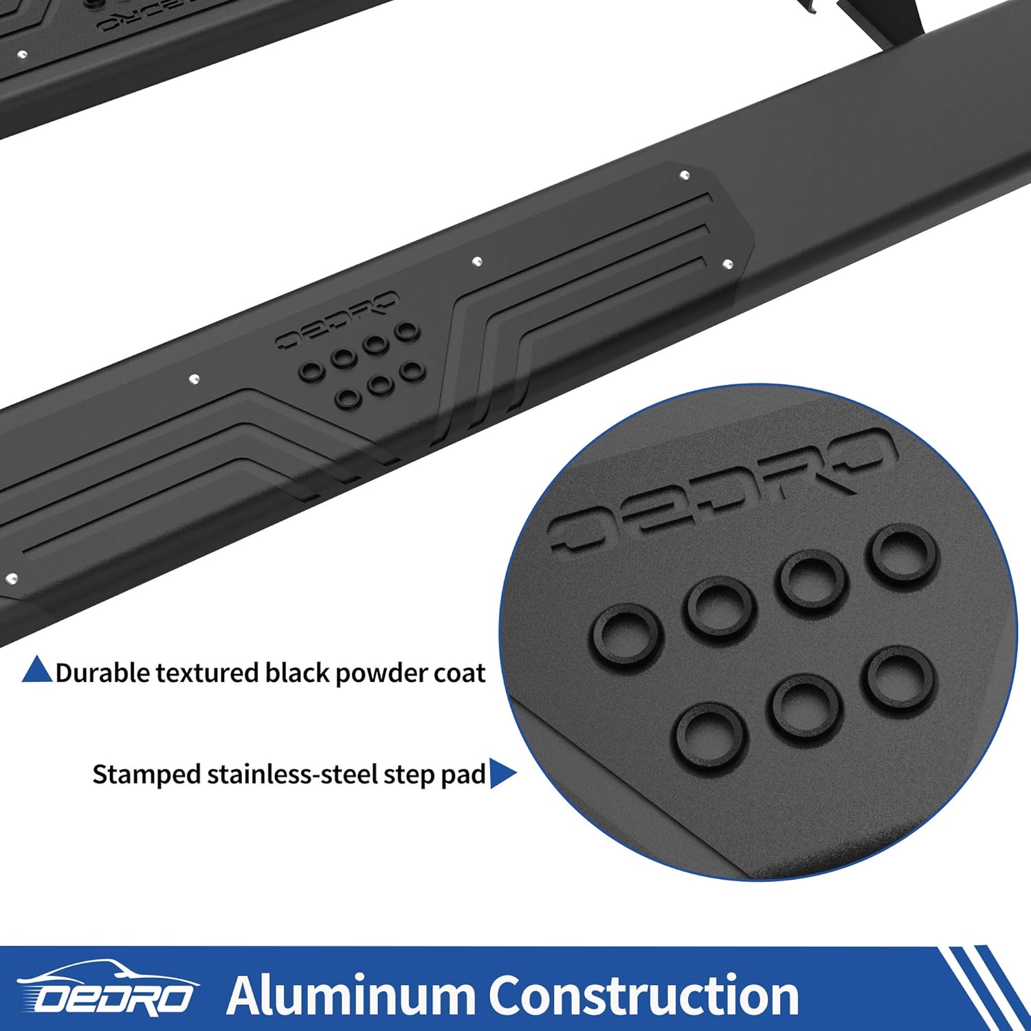 OEDRO 6.5 Running Boards Compatible with 2009-2018 Dodge Ram 1500 Quad Cab 2019-2022 Ram 1500 Classic, 2010-2022 2500/3500, Aluminum Side Steps Nerf Bars for More Fuel Efficiency, Black Textured