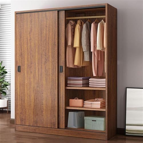 NIUYAO Solid Wood Family Wardrobe Closet Armoire Sliding Door Clothing Rod & Shelves Included Bedroom Dressing room Storage Cabinet -Wood 63" L x 18" W x 71" H
