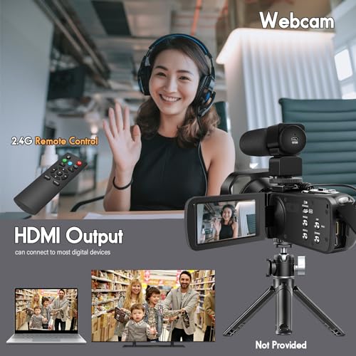 5K Video Camera 64MP Camcorder IR Night Vision Vlogging Camera 18X Zoom WiFi Digital Camera for YouTube 3.0'' Touch Screen Camcorder with 32GB SD Card, Microphone, 2.4G Remote Control