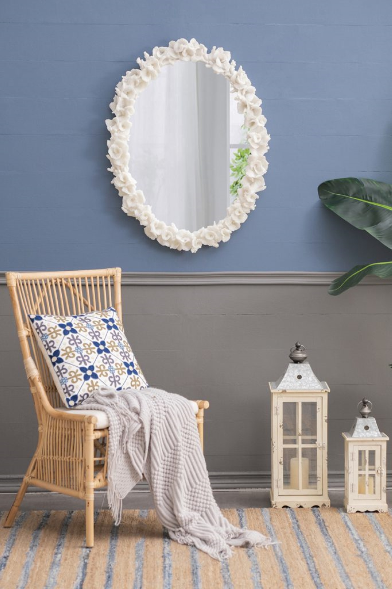 CC Home Furnishings Coral Oval Wall Mirror - 3' - White