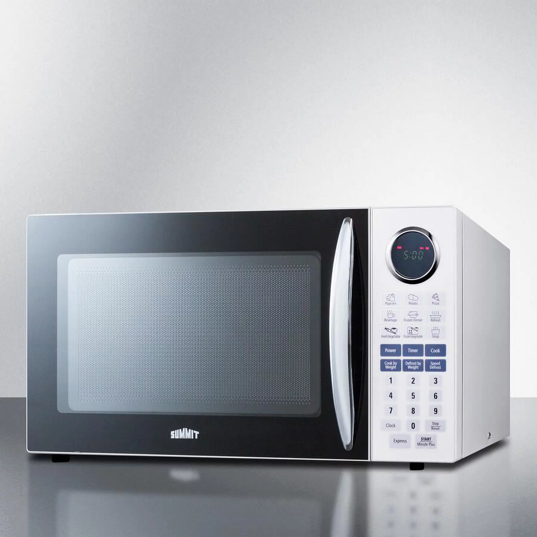 Summit SM1102WH 1 cu. ft. Capacity Full-Sized Microwave Oven With Multiple Power Levels; End of Cycle Ring; Rotary Turntable; and One-Touch Auto Cook Menu in White