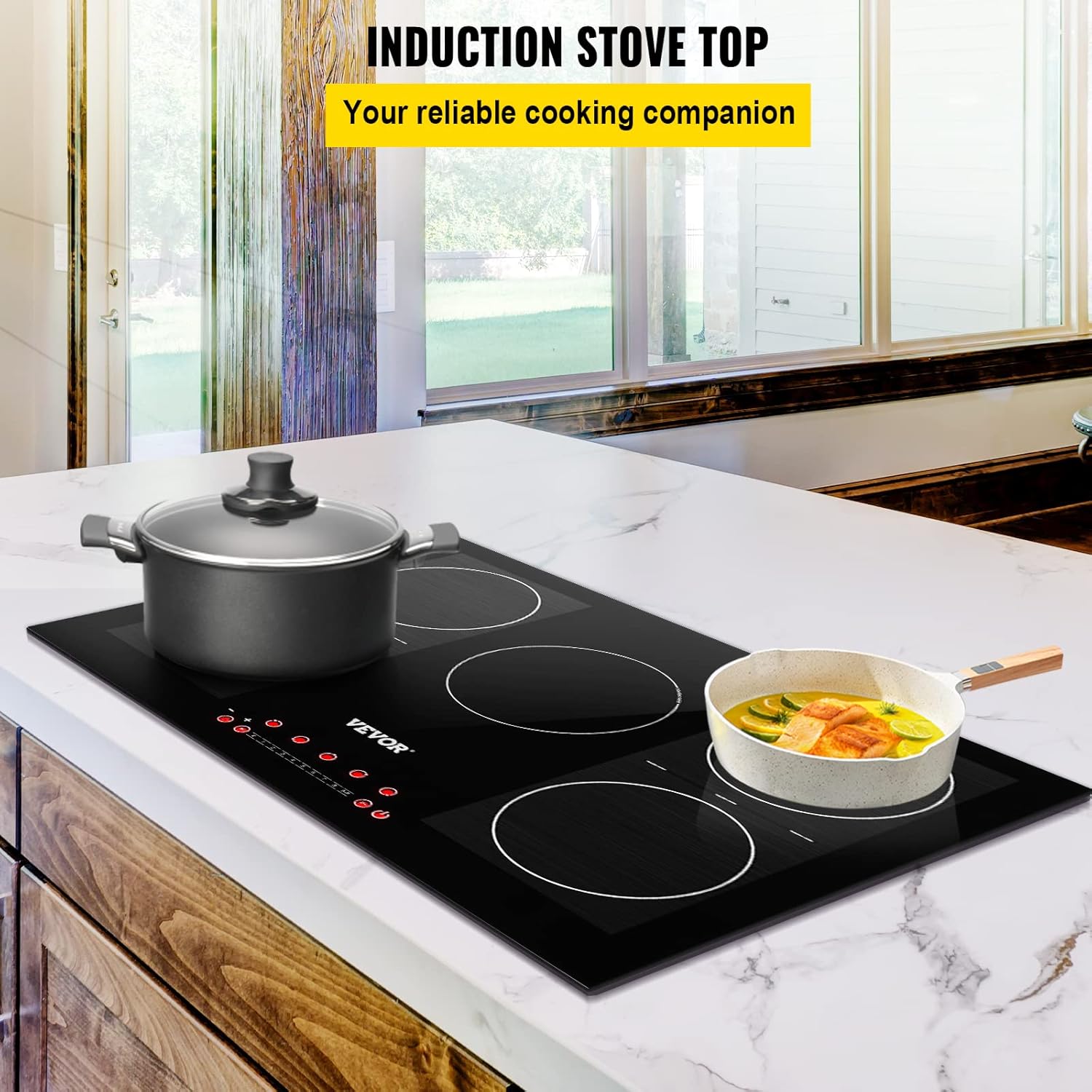 VEVOR Built-in Induction Electric Stove Top 5 Burners,35 Inch Electric Cooktop,9 Power Levels & Sensor Touch Control,Easy to Clean Ceramic Glass Surface,Child Safety Lock,240V