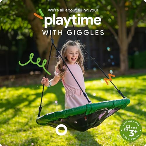 6.7’ x 8.4’ Single Swing Set Frame + 39” Round Platform Tree Swing – UV-Treated Saucer Swing Seat & Modular Metal Frame Playground Set