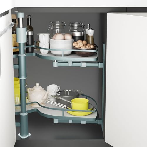 Swing Blind Corner Cabinet Organizer, 36" Blind Corner Cabinet Pull Out, 2 Tier Swing Tray Soft Close Blind Organizer for Right Handed Open