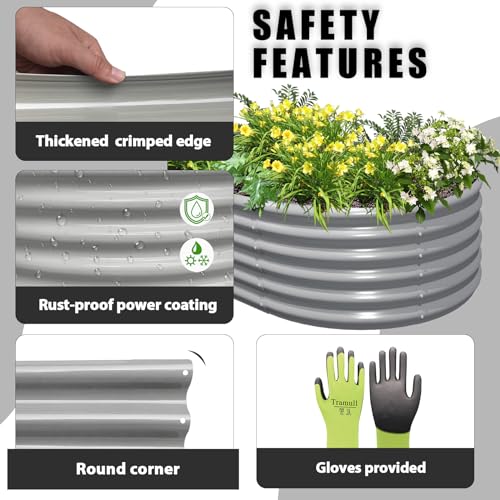 2 Pack 8x3x1.5FT Galvanized Raised Garden Bed Kit Oval Metal Ground Planter Box Outdoor Bottomless Planter Raised Beds for Vegetables Flowers Herbs Fruits, Gray