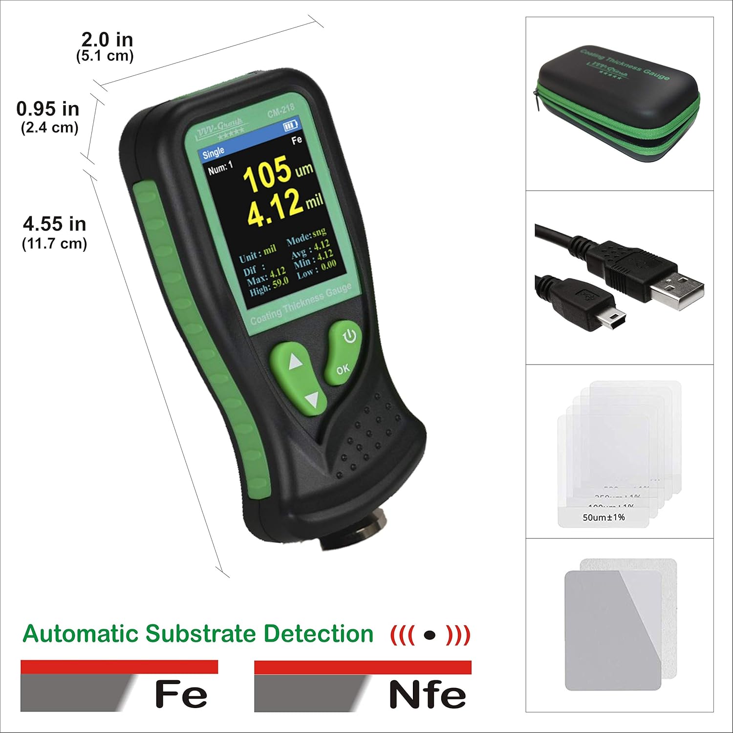 Digital Coating Thickness Gauge CM-218 for Automotive Paint Thickness Measurement (Resolution 0.01mils)