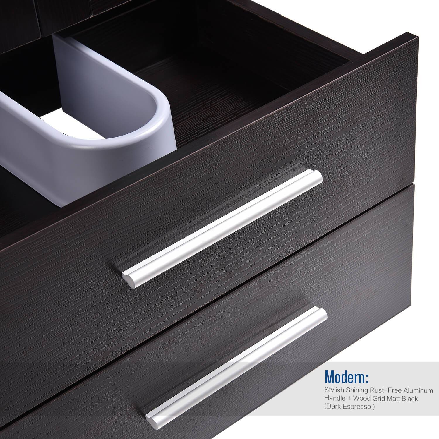 Puluomis 24 inch Bathroom Vanity Combo Modern MDF Cabinet, Dark Brown Fixture Pedestal Cabinet, Black