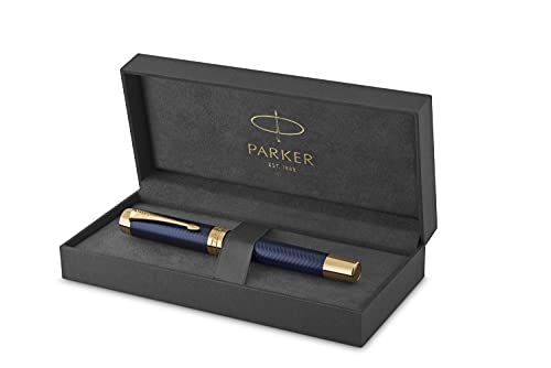 Parker Duofold Centennial Fountain Pen, Prestige Blue Chevron, Medium Solid Gold Nib, Black Ink and Convertor (1931370)
