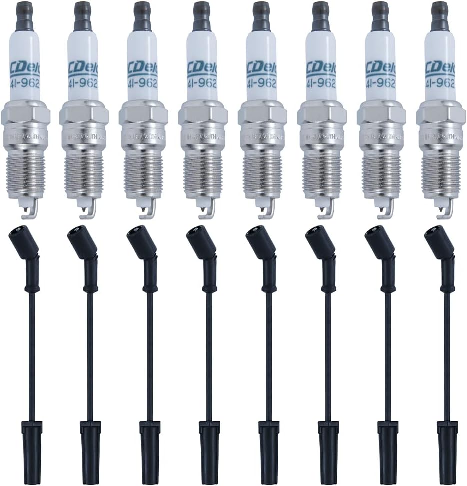 8x 9748HH Spark Plug Wires & 41-962 Spark Plugs Set for Cadillac Escalade/ Chevrolet Sliverado Suburban Avalanche/ GMC Yukon SIERRA XL LS2 LS3 LS4 LS7 Engines 4.8L 5.3L 6.0L 1999-2012 Pack of 2