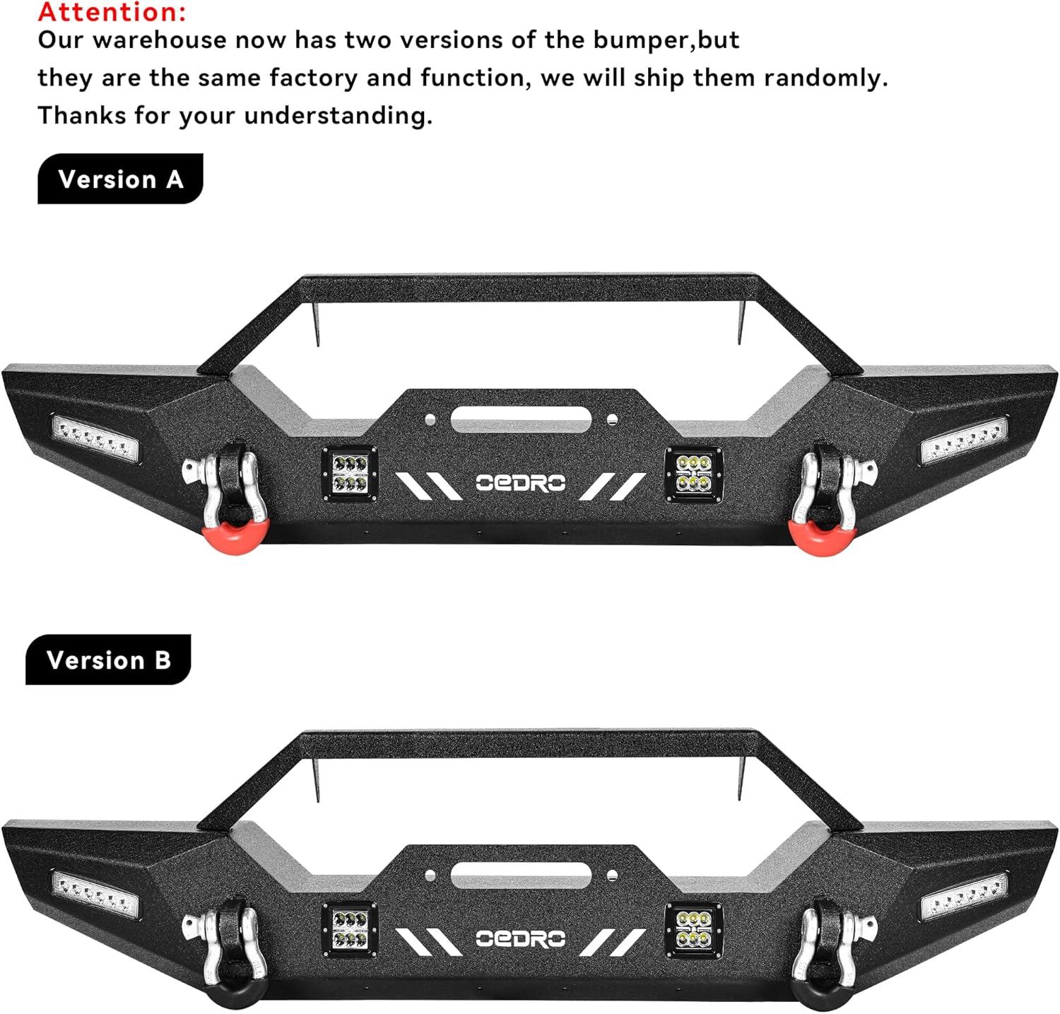 OEDRO Front Bumper Compatible with 2018-2024 Jeep Wrangler JL & Unlimited, 20-24 Gladiator, Rock Crawler Bumper with Winch Plate Mounting & 4 x LED Lights & 2 x D-Rings