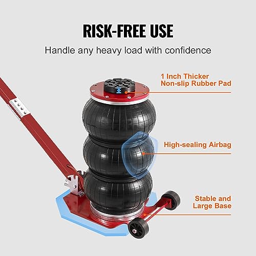 VEVOR Air Jack, 3 Ton/6600 lbs Airbag Jack, Triple Bag Air Jack with Six Steel Pipes, Lift up to 17.7", Fast Lifting Pneumatic Jack, with Adjustable Long Handles for Cars, Garages, Repair