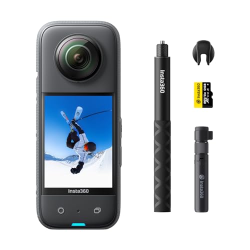 Insta360 X3 Get-Set Kit- Waterproof 360 Action Camera with 1/2" 48MP Sensors, 5.7K 360 Active HDR Video, 72MP 360 Photo, 4K Single-Lens, 60fps Me Mode, Stabilization, 2.29" Touchscreen, AI Editing