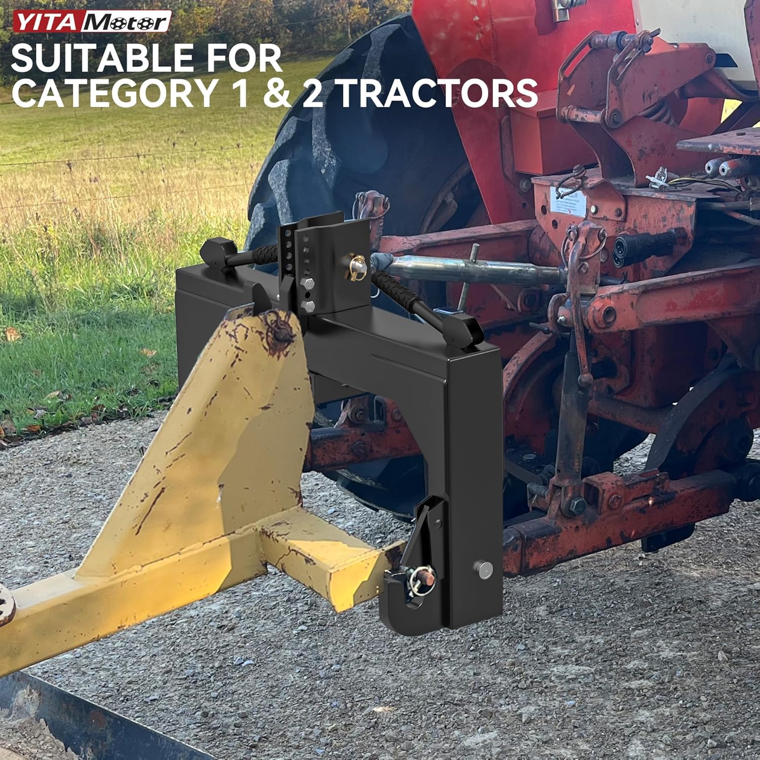 YITAMOTOR 3 Point Quick Hitch, 3000 lbs 3-Pt Attachments with 2" Receiver Hitch Adaptation to Category 1 & 2 Tractor with 5 Level Adjustable Bolt