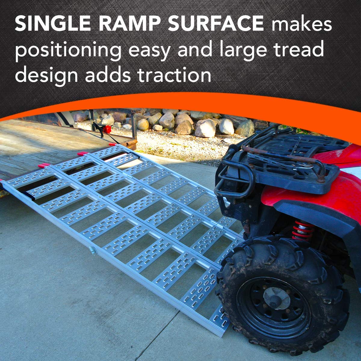 CARGOSMART Aluminum Tri-Fold Ramp with Treads (1pk) – Easily and Safely Load and Unload Push Mowers, Garden Tillers, ATVs and More, 1,500 lb. Capacity (500 lbs per Section), 50” W x 76” L