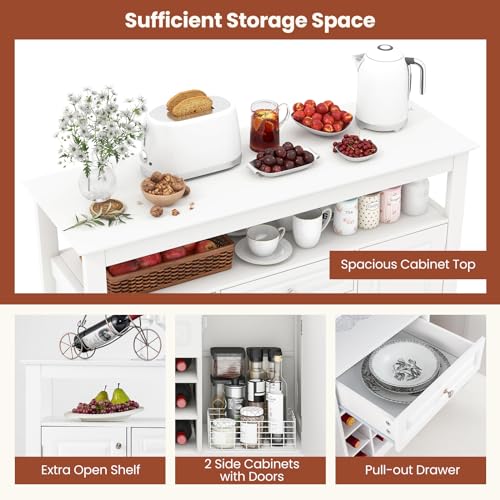 Giantex Bar Cabinet with Storage, Buffet Sideboard w/ 12-Bottle Removable Wine Rack, 2 Doors & Drawer, Multipurpose Wine Liquor Coffee Cabinet for Kitchen, Dining Room, Living Room, Entryway (White)