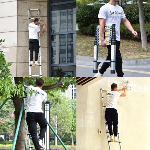 Telescoping Ladder 16.5 FT Extension Ladder Aluminum Lightweight Telescopic Ladder with 2 Triangle Stabilizers Telescoping Attic Ladder RV Ladders for Travel Collapsible Ladders for Home