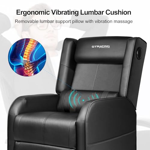 GTRACING Gaming Recliner Chair with Bluetooth Speakers Racing Style Single Gaming Sofa Modern Living Room Recliners Ergonomic Comfortable Massage Home Theater Seating, Black