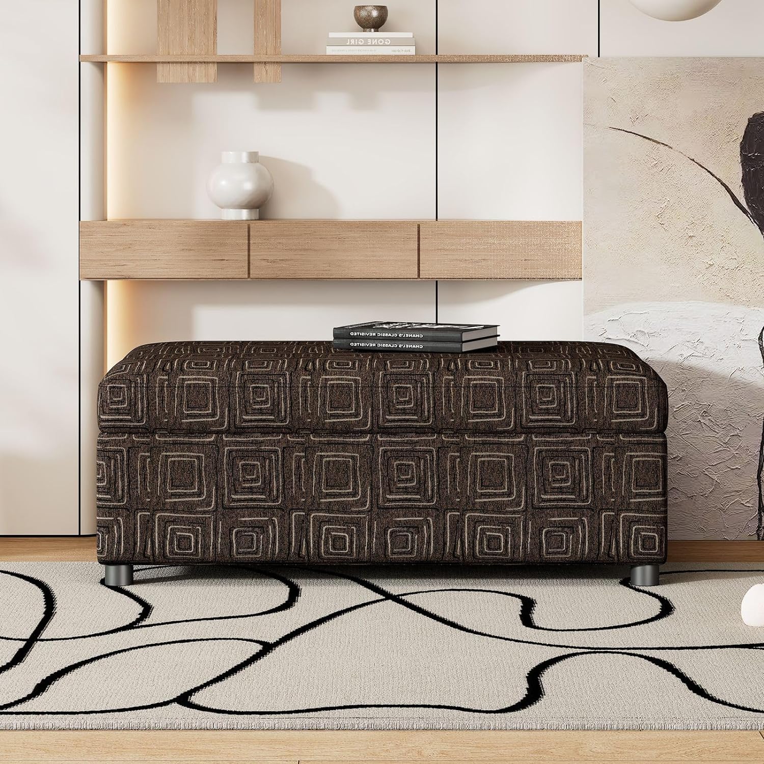 Folding Ottoman Bed Full Size with Mattress, Pull Out Linen Sleeper Sofa Bed Convertible Guest Bed, Murphy Bed for Living Room Apartment Bedroom, Space Saving, Brown
